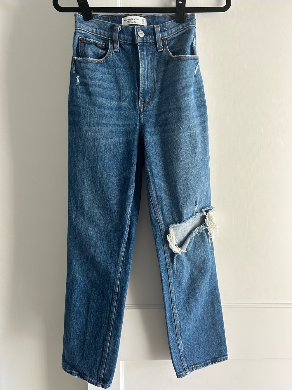 Abercrombie & Fitch Distressed Straight-Leg Ultra High Rise Curve Love Jeans
